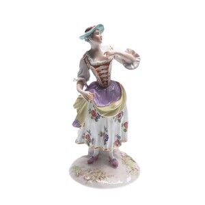 MEISSEN Antique Late Hand-Painted Porcelain Lady Collectible Figurine